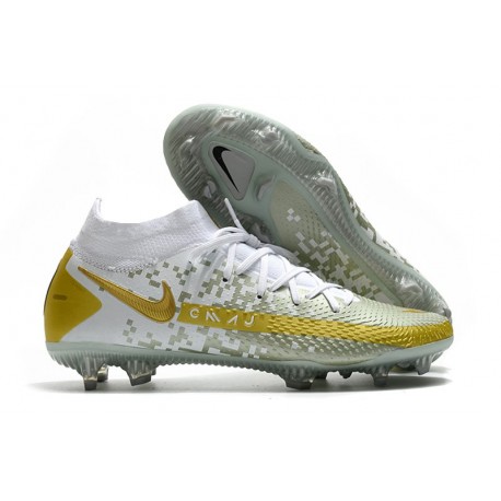 Crampons de Football Nike Phantom GT Elite DF FG Or Blanc