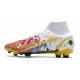 Chaussure Nike Mercurial Superfly 8 Elite FG Blanc Rouge Or Bleu