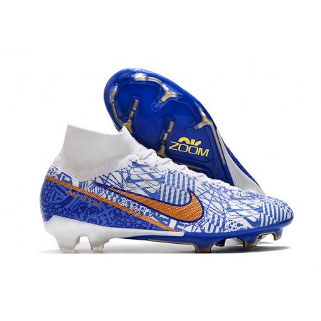 Nike Air Zoom Mercurial Superfly Elite 9 FG Blanc Bleu Or