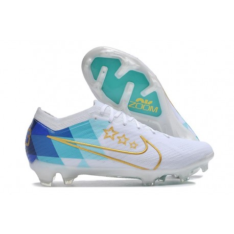Nike Air Zoom Mercurial Vapor 15 Elite FG Blanc Bleu Or