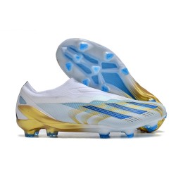 Crampons adidas X Crazyfast.1 FG Laceless Blanc Bleu Or