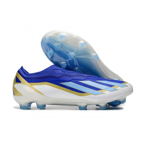adidas X Crazyfast.1 FG Laceless Messi Bleu Lucide Eclat de Bleu Blanc