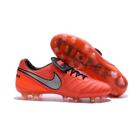 Chaussures Cuir de Kangourou Nouveau 2016 Nike Tiempo Legend VI FG Orange Blanc