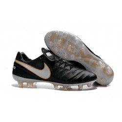 Chaussures Cuir de Kangourou Nouveau 2016 Nike Tiempo Legend VI FG Noir Blanc Or