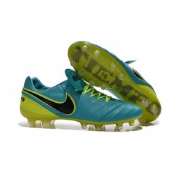 Chaussures Cuir de Kangourou Nouveau 2016 Nike Tiempo Legend VI FG Bleu Volt Noir