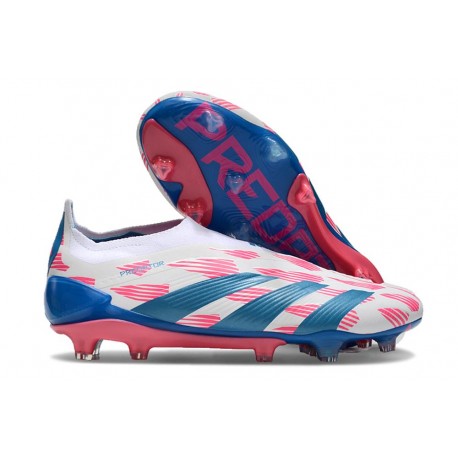 Crampons adidas Predator Elite Laceless FG Blanc Ftwr Bleu Solaire Rose Solaire