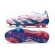 Crampons adidas Predator Elite Laceless FG Blanc Ftwr Bleu Solaire Rose Solaire