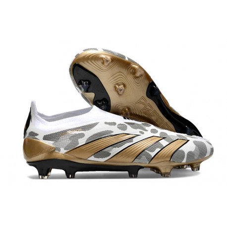 Crampons adidas Predator Elite Laceless FG Blanc Or Gris