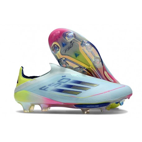 Chaussure adidas F50+ Laceless FG Bleu Très Pâle Semi Bleu Lucide Jaune