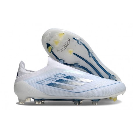 Crampons adidas F50 Elite Laceless FG Blanc Bleu