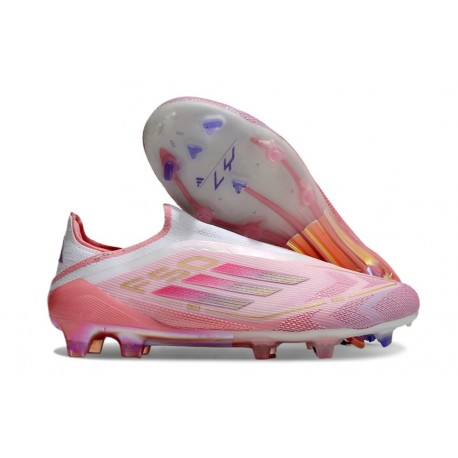 Crampons adidas F50 Elite Laceless FG Rose Blanc