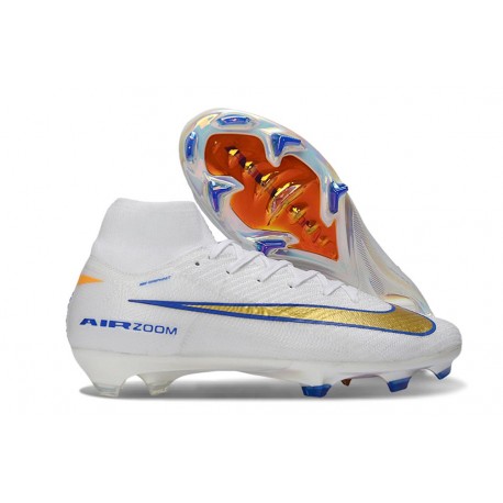 Nike Air Zoom Mercurial Superfly X Elite FG Blanc Bleu Or