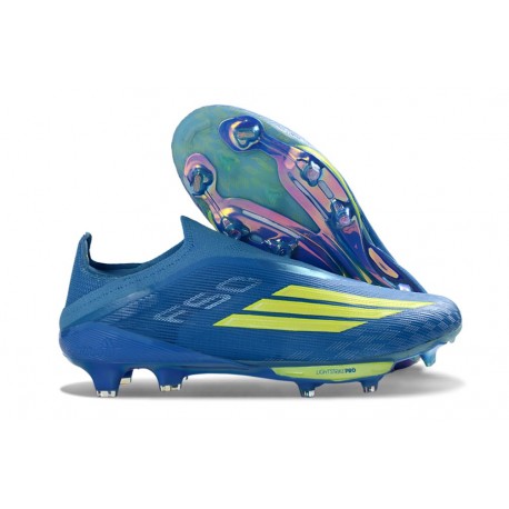 adidas F50+ Laceless FG MESSI Equipe Bleu Royal Jaune Solaire Bleu Semi Eclatant