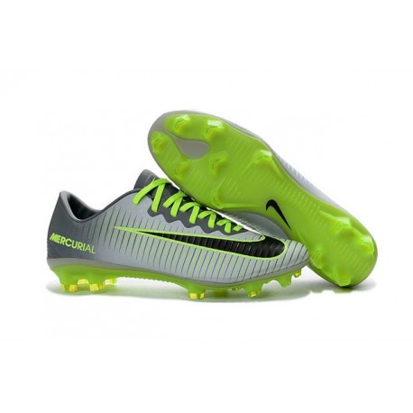 Nouvel 2016 Chaussures Football Nike Mercurial Vapor XI FG Platine Vert Noir