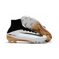 Nike Mercurial Superfly V FG Crampons Football Blanc Noir Or