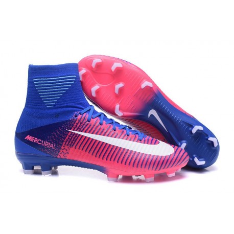 Nike Mercurial Superfly V FG Nouvel 2017 Crampons de Football Rose Bleu Blanc