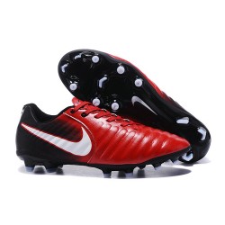 Nike Crampons de Foot Tiempo Legend 7 FG Cuir - Rouge Blanc Noir