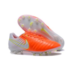 Nike Crampons de Foot Tiempo Legend 7 FG Cuir - Orange Blanc