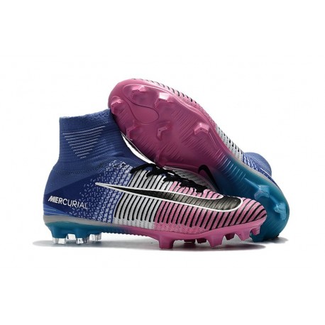 Nike Mercurial Superfly V FG Homme Crampons Football Bleu Rose Noir