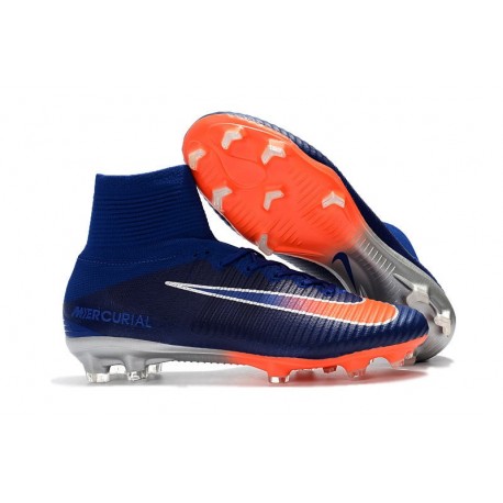 Crampons Football Nouveaux Nike Mercurial Superfly V FG - Bleu Orange