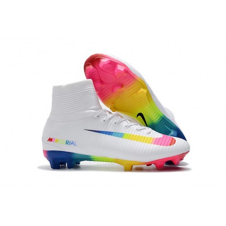 Crampons Football Nouveaux Nike Mercurial Superfly V FG - Blanc Multicolore
