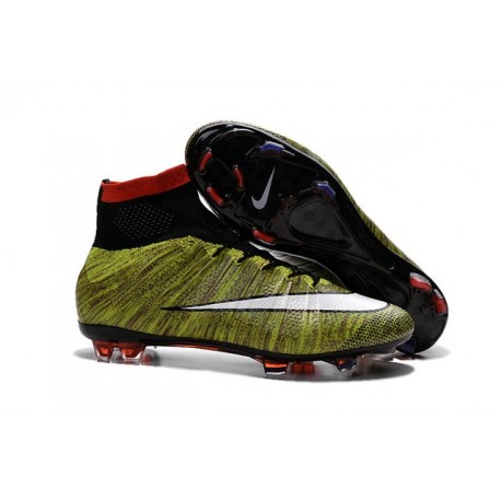 Chaussure Crampons Moulés Nike Mercurial Superfly Iv FG CR7 Jaune Blanc Noir