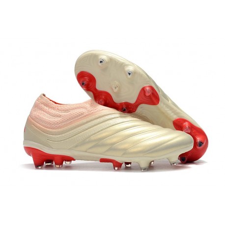 adidas Copa 19+ FG Crampons de Foot - Blanc Cassé Rouge Solaire